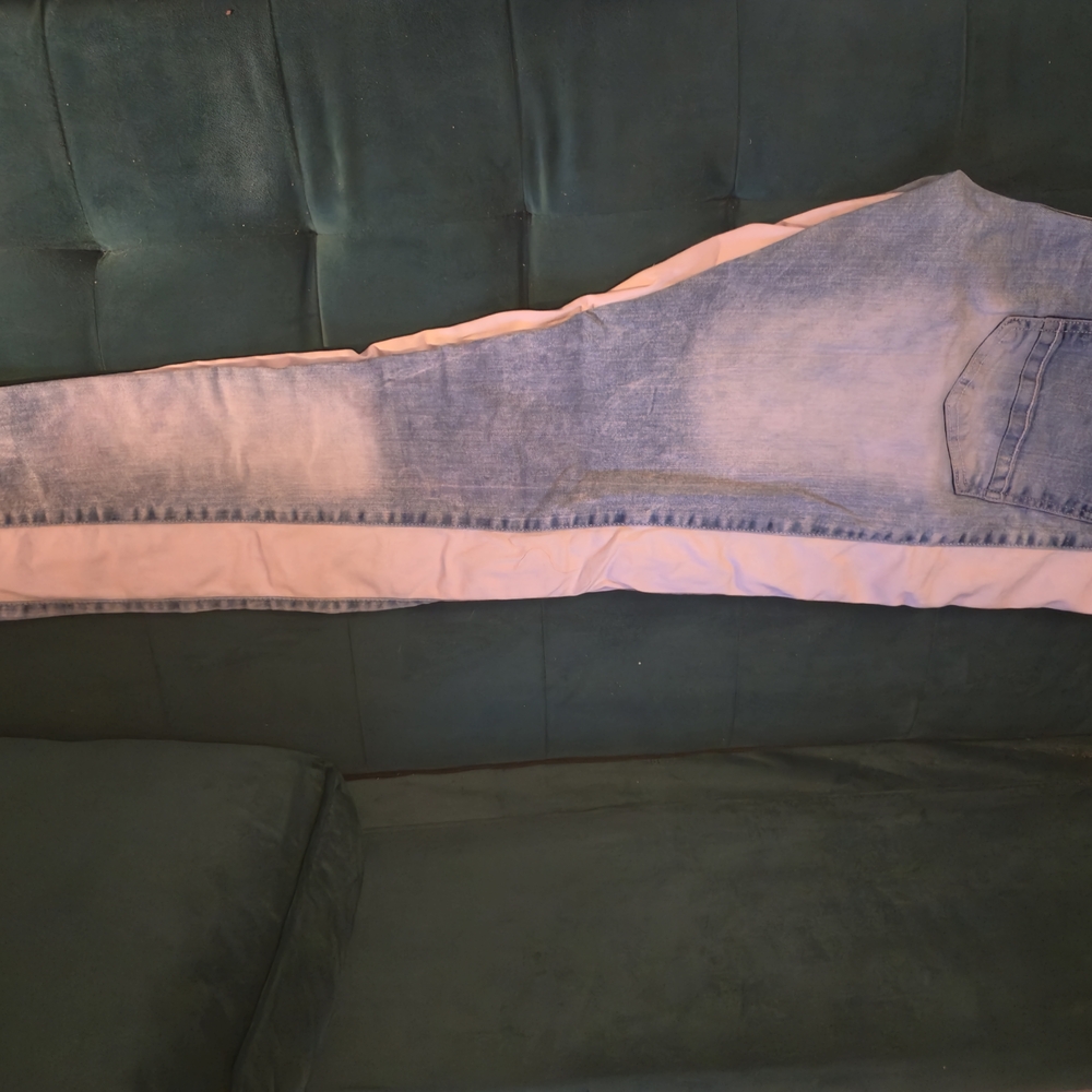 Light Blue With Wht Side Strip Distressed Stretch Jeans - Picture 3 of 4